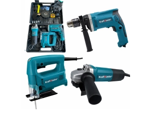 Σετ γωνιακού λειαντήρα, τρυπανιού και πριονιού 3 σε 1 KraftMaster με εργαλεία